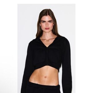 NWT SKIMS Cotton Fleece Cropped Zip-Up Hoodie (Lg, Onyx)